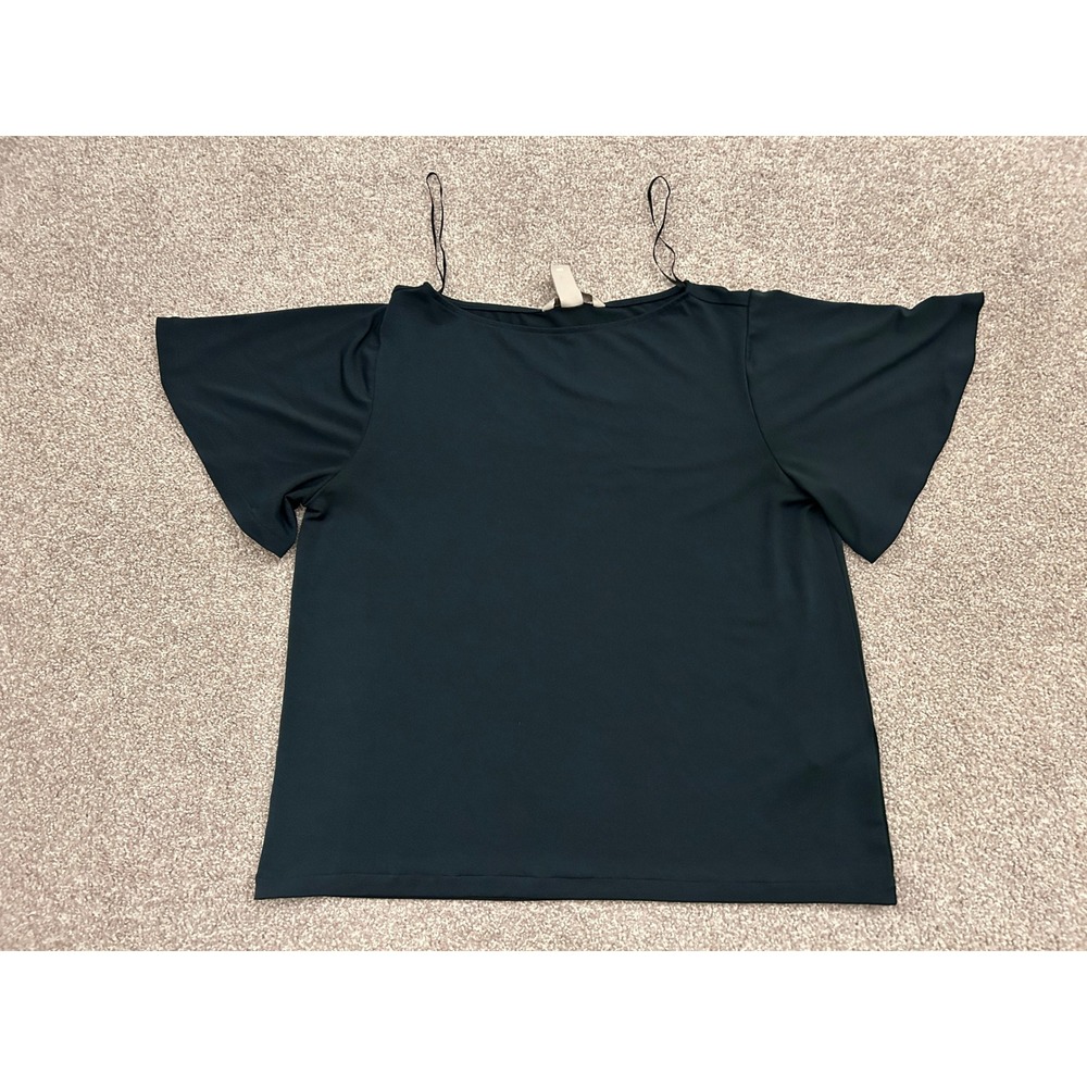 H&M Cold Shoulder Flutter Sleeve Blouse Womens Small Black Teal Excellent Top